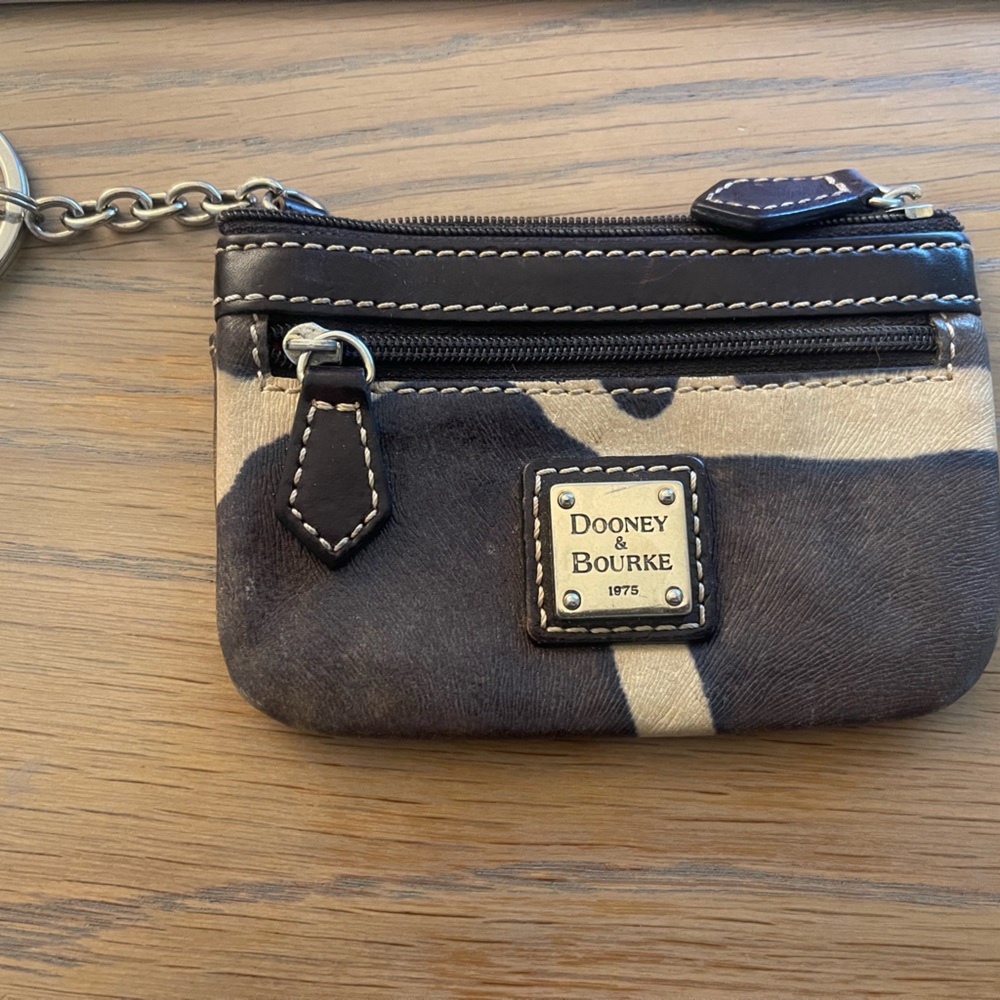 Dooney & Bourke Brown and Cream Leather Key Coin Pouch